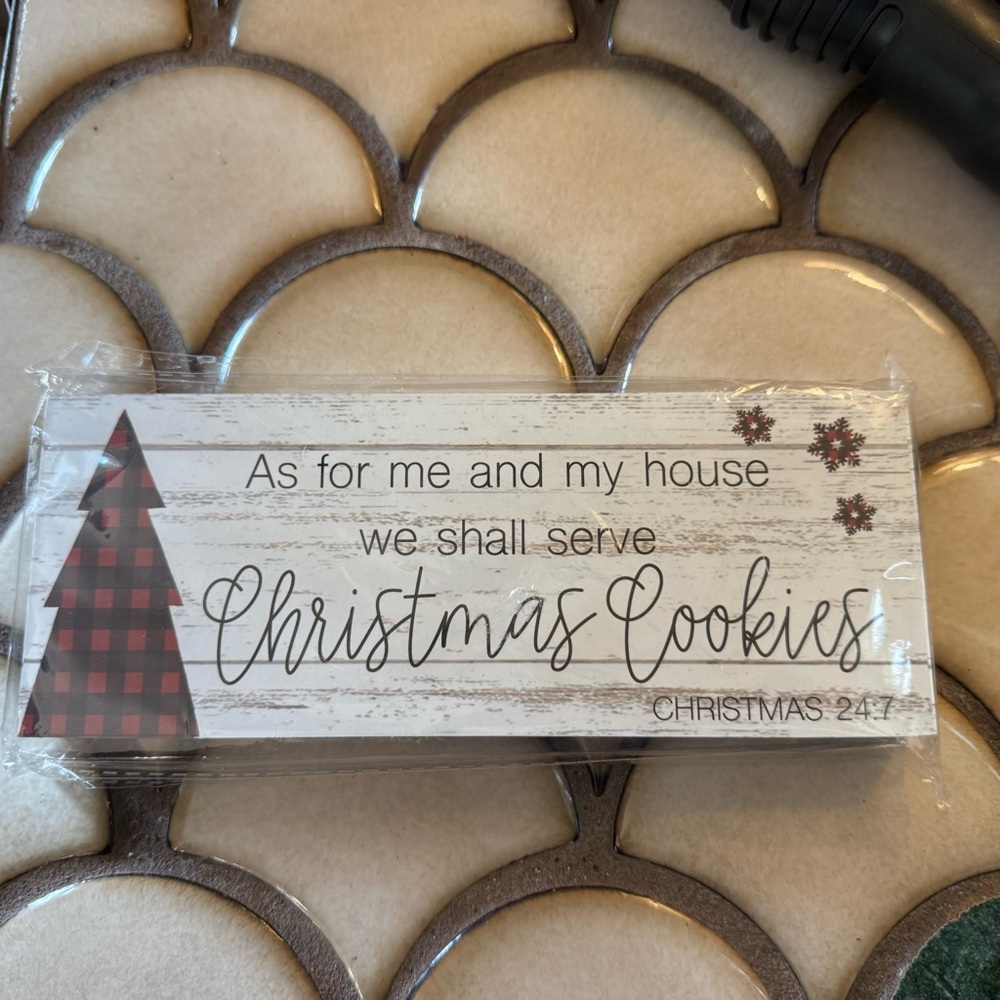 Festive Christmas Cookies Sign with Plaid Tree Sign, New in Package